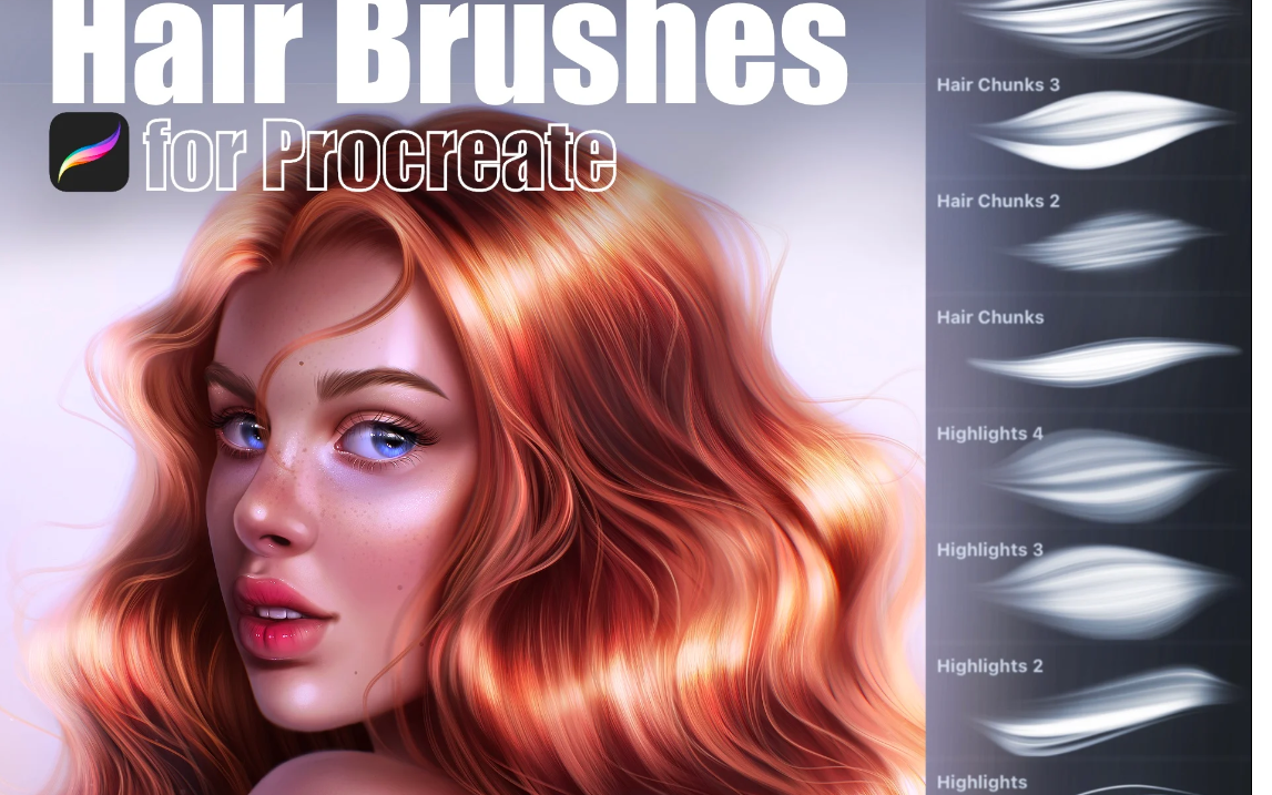 Sandra Winther Art] 60 Hair Brushes for Procreate. 60 кистей для волос для  Procreate